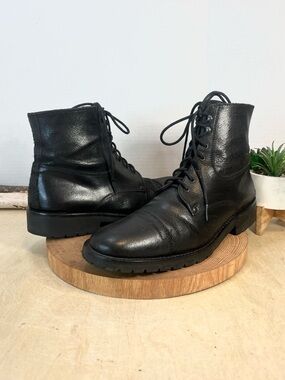 To Boot New York Black Distressed Leather Cap Toe Lug Sole Boots - Men's 10